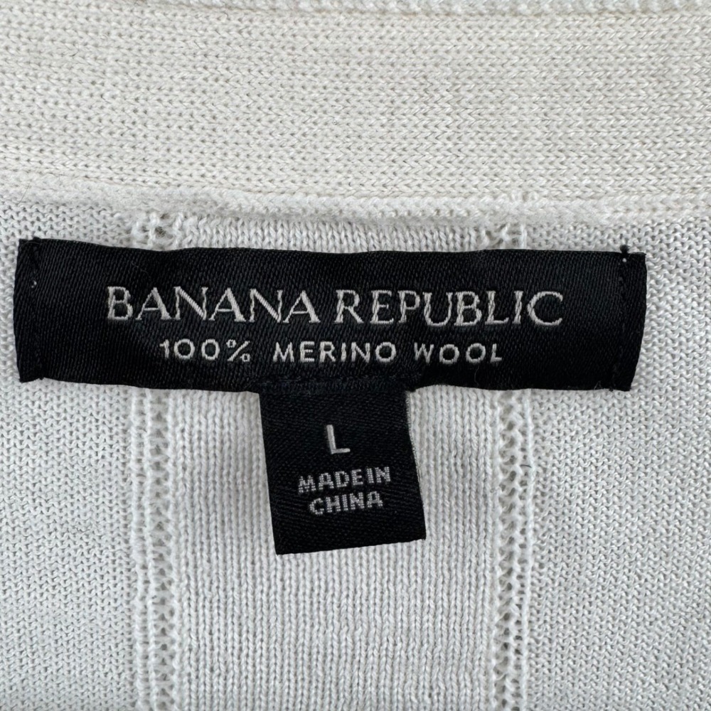 Banana Republic Cardigan Womens Large Ivory Merino Wool V-Neck Button Pockets - Picture 7 of 12